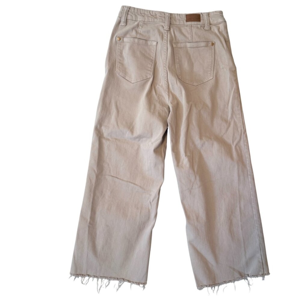 Judy Blue Khaki Garment Dyed Crop Wide Leg Raw Hem Khaki Neutral Jeans size 3/26 - Picture 4 of 5